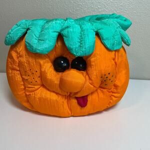 Vtg Trick Or Treat Pumpkin Nylon Plush Basket Joelson Industries Pail 1993